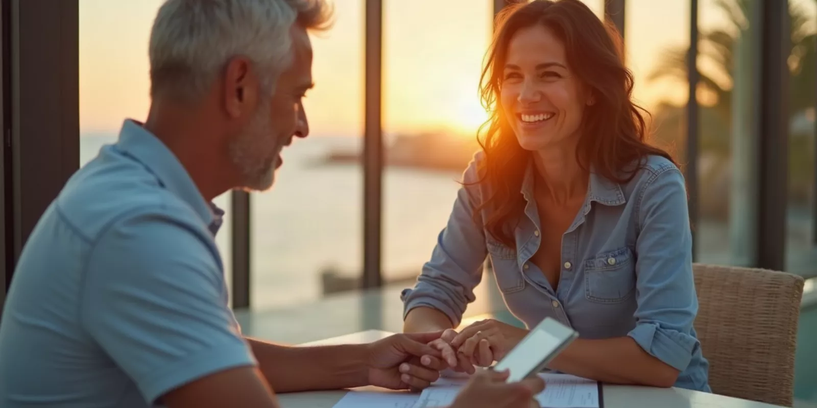 American couple opening a bank account in Los Cabos, Mexico