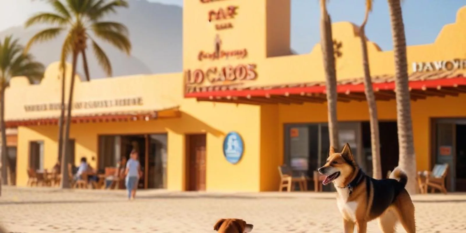 Dog walking on the beach in Los Cabos Mexico at sunset